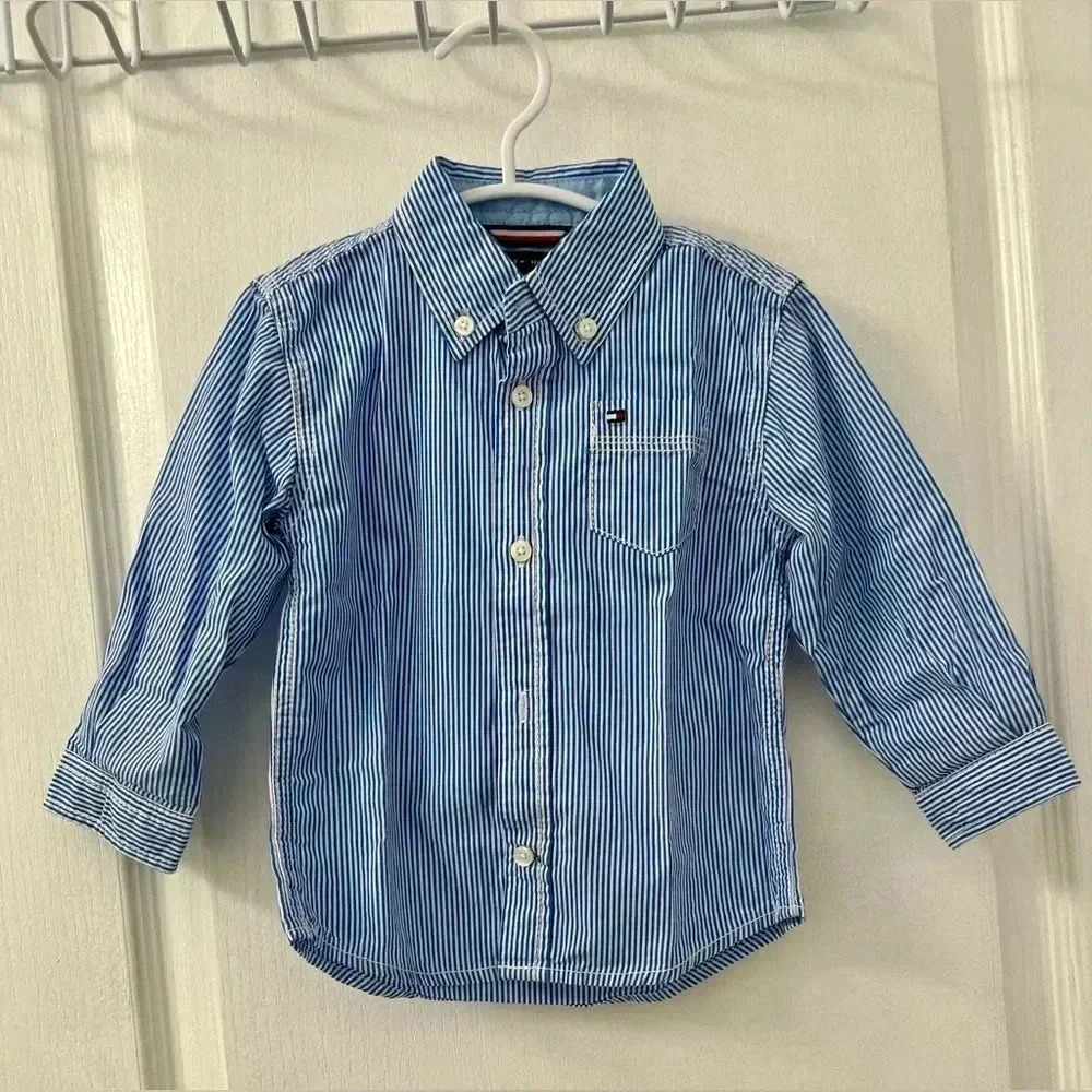 Tommy Hilfiger Blue White Dress Shirt Buttons Down Toddler (24 Months) - Picture 3 of 8